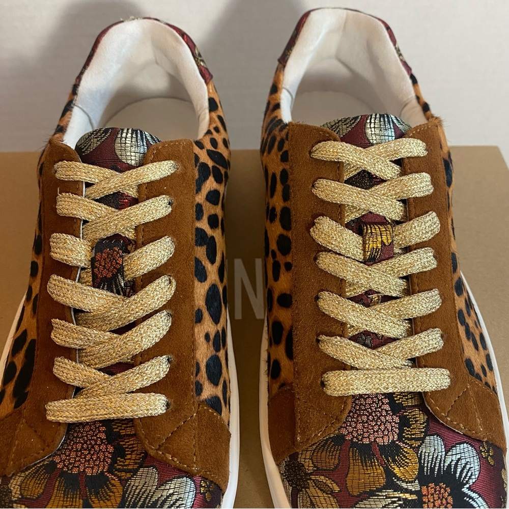 NEW JOHNNY WAS Leopard Print Calf Hair & Floral Sneakers Tennis Shoes | Size 6 - Picture 6 of 14